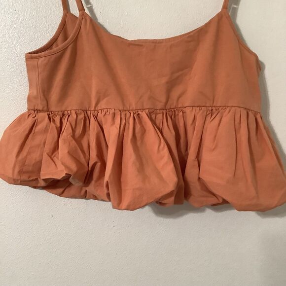 Maeve by Anthropologie Strappy Casual Orange Ruffled Bubble Hem Tank Top L - Picture 9 of 9